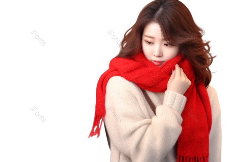 元素图片,美女元素,人像PNG,红围巾免抠素材